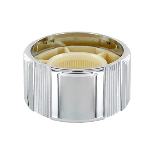 Mengenregelgriff von Ideal Standard in Chrom mit gerillter Oberfläche und transparentem Innenleben, geeignet für Armaturen und Wasserversorgung.